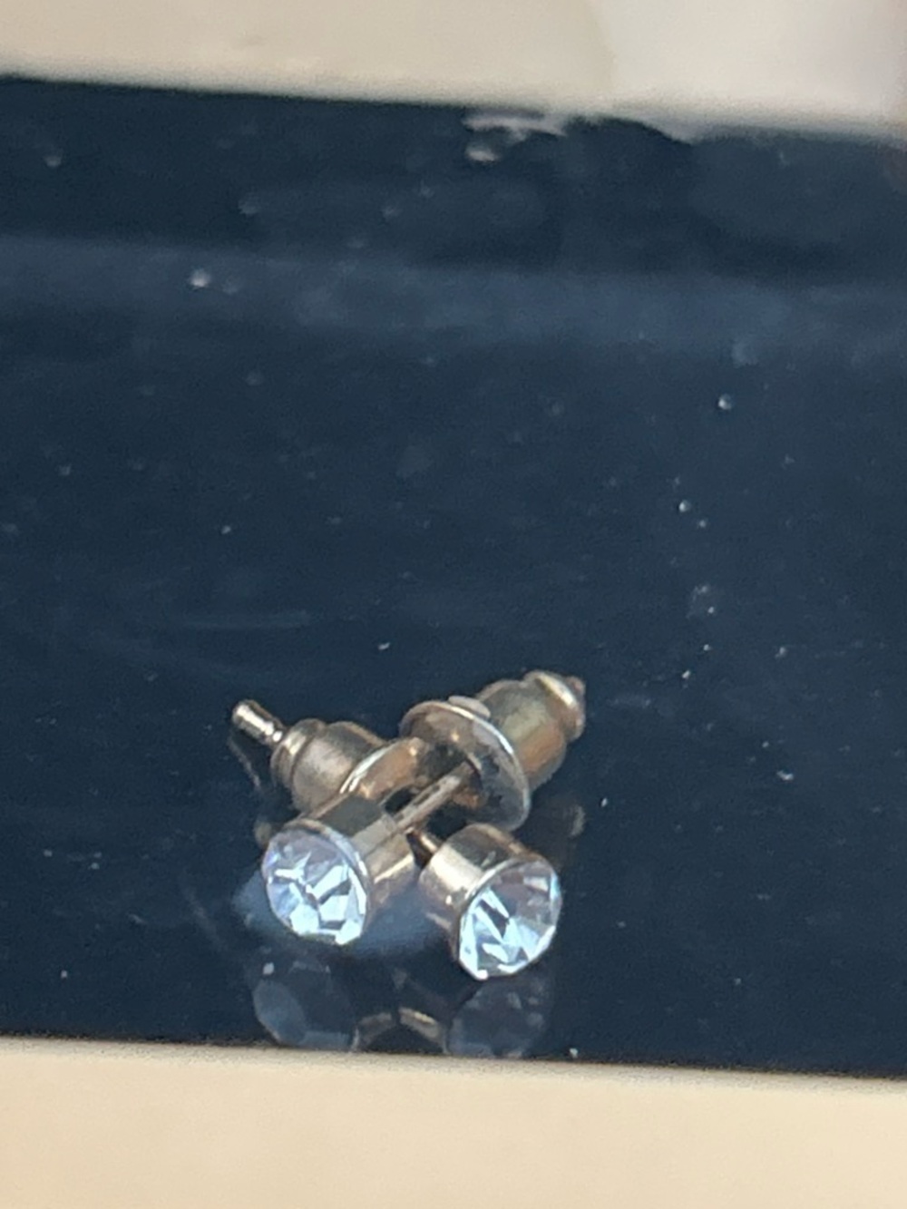 Silver Tone Clear Crystal Stud Earrings - Men's Accessory